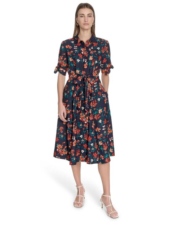 Calvin Klein Dresses & Skirts - Calvin Klein Floral Belted Midi Dress Navy Orange Green MSRP $139